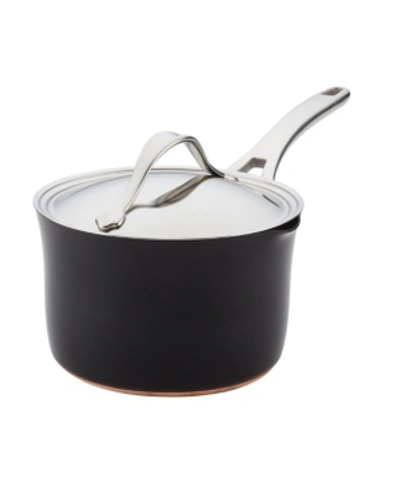 Anolon Nouvelle Copper Luxe Onyx Hard-anodized Nonstick 3.5-qt. Straining Saucepan In Onyx