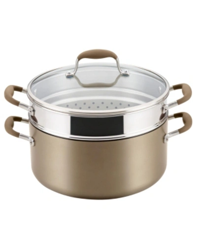Shop Anolon Advanced Home Hard-anodized Nonstick 8.5 Qt. Wide Stockpot With Multi-function Insert In Bronze