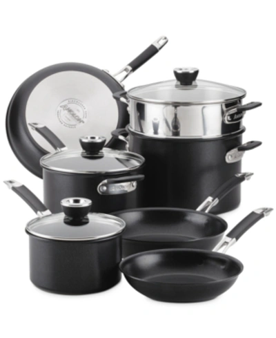 Shop Anolon Smartstack Hard-anodized Nesting Cookware Set, 10 Piece In Black