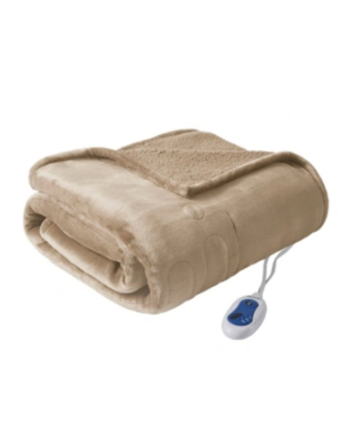 Shop Beautyrest Microlight Electric Reversible Plush To Berber Throw, 60" X 70" In Tan