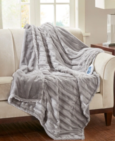 Shop Beautyrest Duke Ribbed Electric Faux-fur Throw, 50" X 70" In Grey