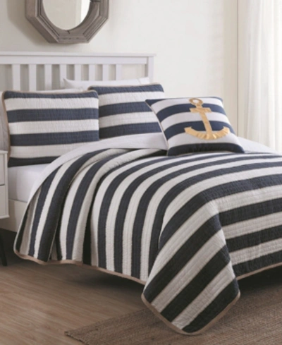 Shop American Home Fashion Estate Hampton 4 Piece Quilt Set Full/queen With Decorative Pillow In Navy