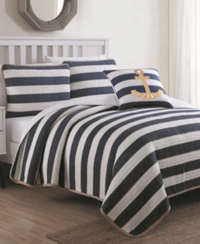 Shop American Home Fashion Estate Hampton 3 Piece Quilt Set Twin With Decorative Pillow In Navy