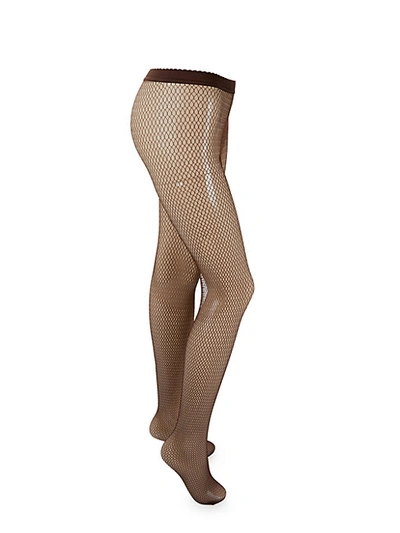 Shop Wolford Scalloped-trim Fishnet Stockings In Ristretto