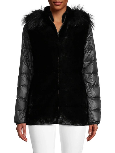 Shop Glamourpuss Fox Fur-trim Hooded Jacket In Black