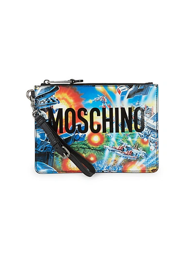 Shop Moschino Transformers Graphic Pouch In Blue Multi