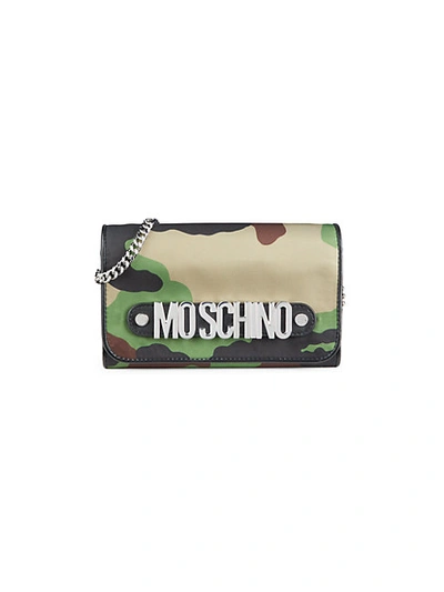 Shop Moschino Camouflage-print Logo Chain Wallet In Green Multi