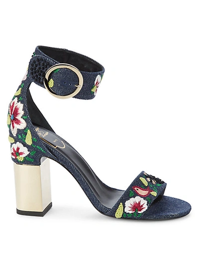 Shop Roger Vivier Embroidered Floral Ankle-strap Sandals In Blue
