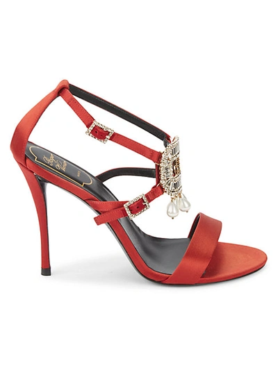 Shop Roger Vivier Embellished Stiletto Sandals In Red