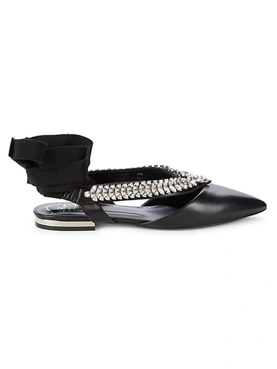 Shop Roger Vivier V-type Jewels Slingback Flats In Black