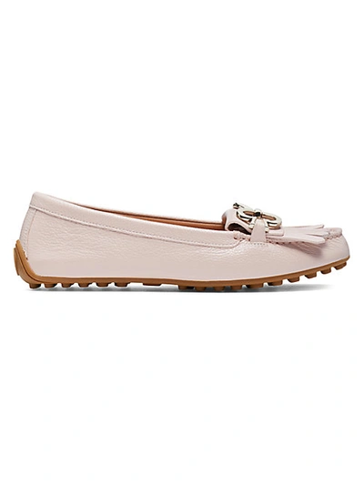 Shop Kate Spade Deck Fringe Leather Loafer Flats In Pale Pink