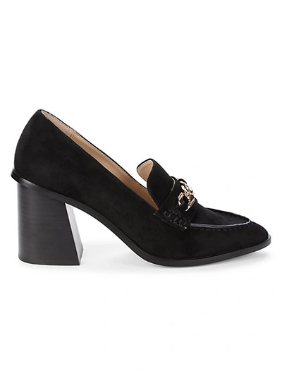 Shop Saks Fifth Avenue Women's Retro Suede Heeled Loafers In Black