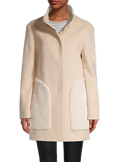 Shop Cinzia Rocca Icons Faux Fur Wool-blend Coat In Sand