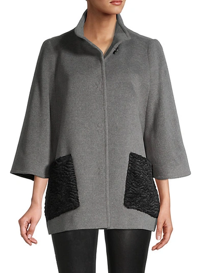 Shop Cinzia Rocca Icons Faux Fur Wool-blend Coat In Grey