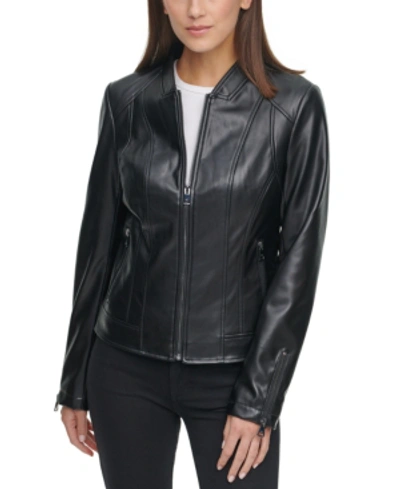 Shop Kenneth Cole Faux-leather Zip-front Jacket In Black