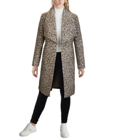 Shop Cole Haan Leopard Wrap Coat In Grey Leopard