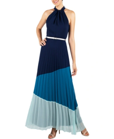 Shop Julia Jordan Halter-neck Maxi Dress In Blue Multi