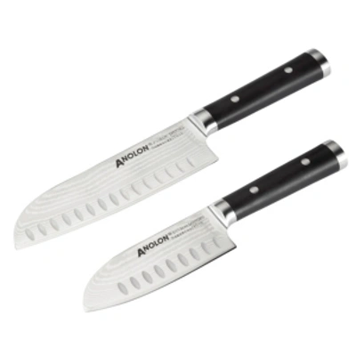 Shop Anolon Imperion 2-pc. Damascus Steel Cutlery Santoku Knife Set In Black