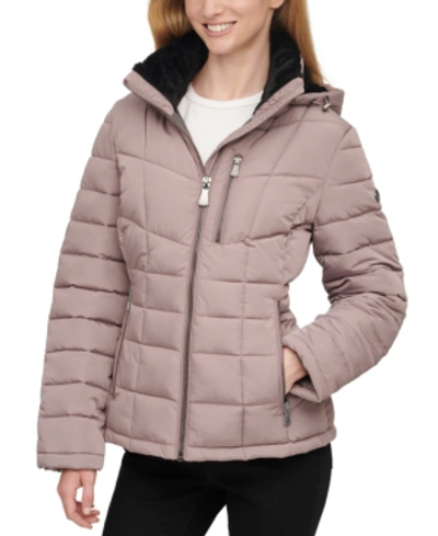 Calvin Klein Women's Plus Size Hooded Faux-fur Trim Puffer Coat, Created  For Macy's In Pink | ModeSens