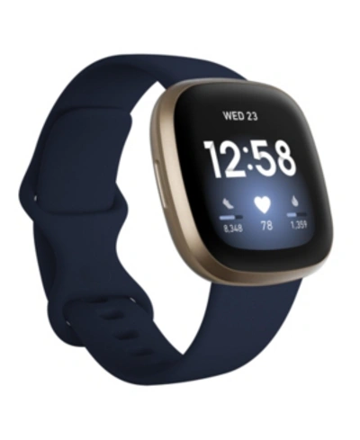 Shop Fitbit Versa 3 Midnight Blue Strap Smart Watch 39mm In Midnight Blue And Soft Gold