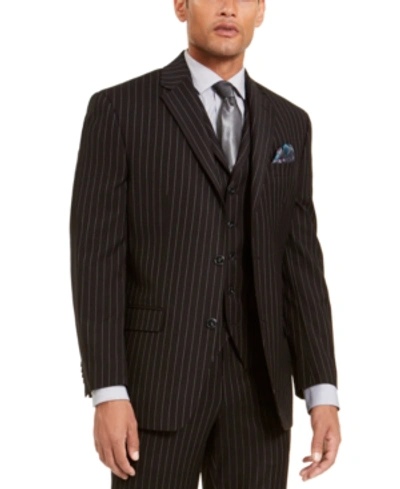 Shop Sean John Men's Classic-fit Stretch Suit Separate Jackets In Black Pinstripe