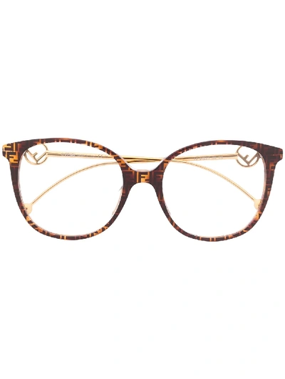 Shop Fendi Ff Oversized Frame Glasses In Brown