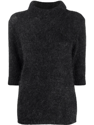Shop Lardini Textured Knit Short Sleeved Jumper In Black