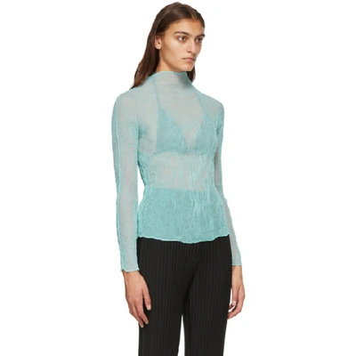 Shop Issey Miyake Blue Chiffon Twist Blouse In 64 Sage