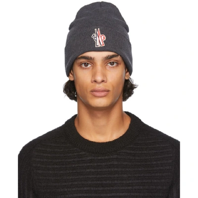 Shop Moncler Grenoble Grey Wool Logo Beanie In 990 Grey