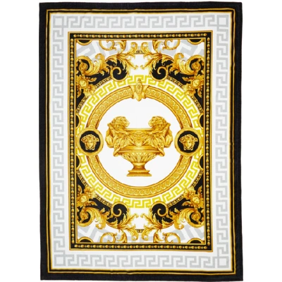 Shop Versace White And Grey Coupe Des Dieux Beach Towel In Z7624 Grey