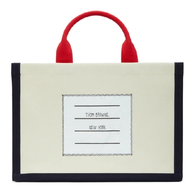 Shop Thom Browne Off-white Canvas 4-bar Tote In 114 White