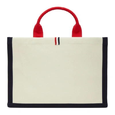 Shop Thom Browne Off-white Canvas 4-bar Tote In 114 White