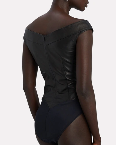 Shop Zeynep Arcay Princess Leather Bodysuit In Black