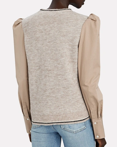 Shop Derek Lam 10 Crosby Milton Mixed Media Sweater In Beige