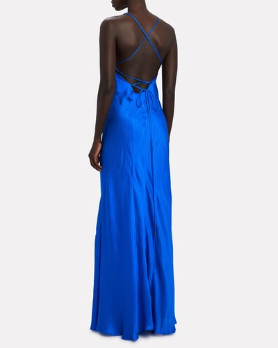 Shop Galvan Castello Sleeveless Silk Maxi Dress In Blue