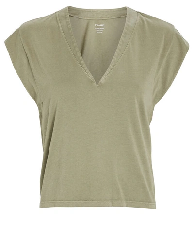 Shop Frame Le High Rise V-neck Cotton T-shirt In Olive