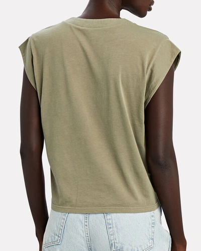 Shop Frame Le High Rise V-neck Cotton T-shirt In Olive