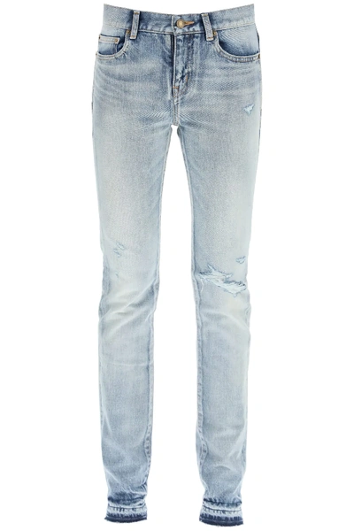 Shop Saint Laurent Low Waist Denim Jeans In Blue