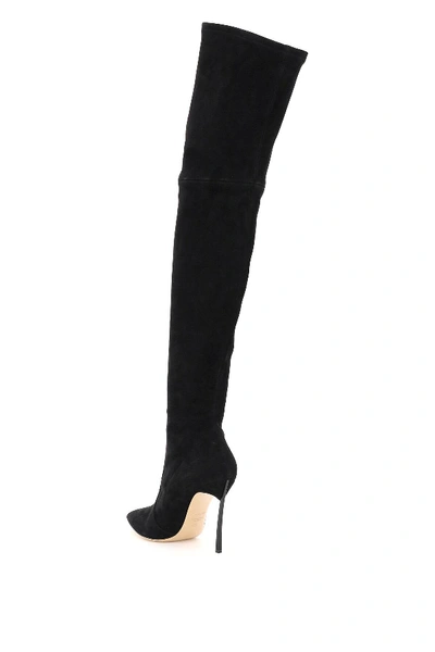 Shop Casadei Blade 100 Over The Knee Suede Boots In Black