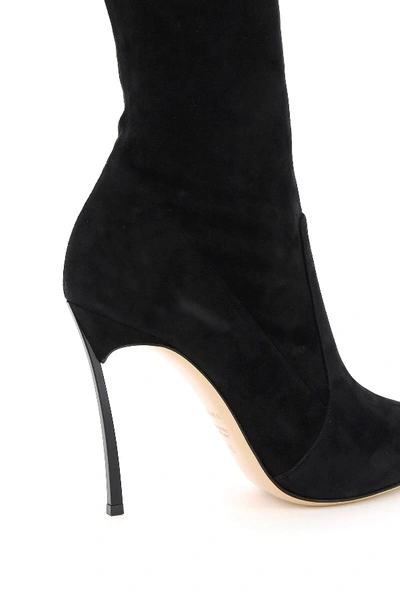 Shop Casadei Blade 100 Over The Knee Suede Boots In Black