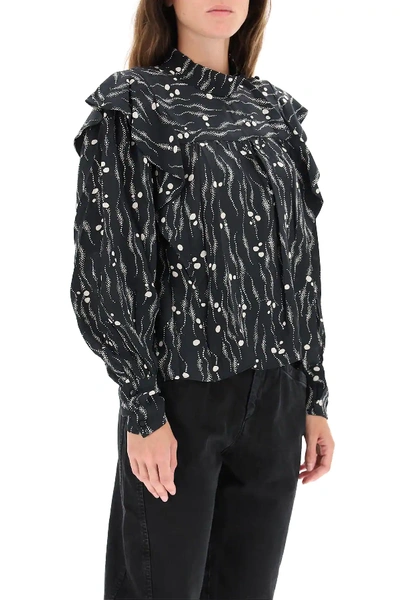 Shop Isabel Marant Barida Silk Blouse In Black,white