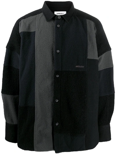 Shop Ambush Patchwork Textured Overshirt In Black