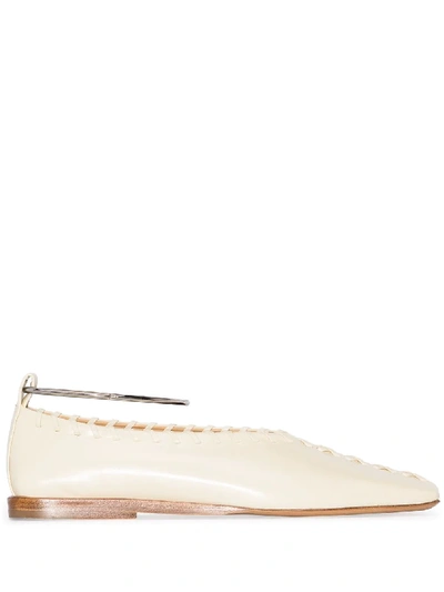 Shop Jil Sander Whipstitch-detail Ankle-bracelet Ballerina Shoes In Neutrals