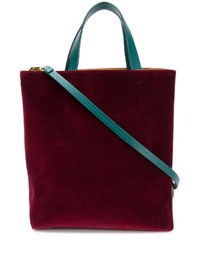 Shop Marni Museo Velvet-effect Tote Bag In Red