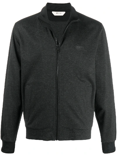 Shop Ermenegildo Zegna Logo Patch Zip-up Track Top In Black