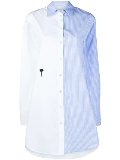 Shop Palm Angels Panelled Pinstripe Cotton Shirt In Blue