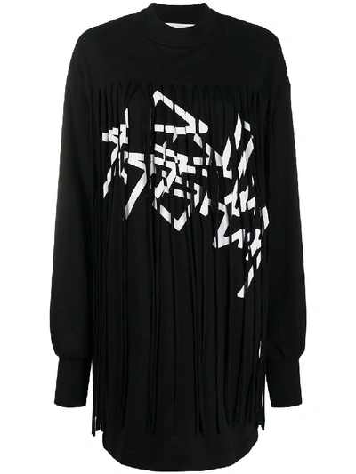 Shop Palm Angels Two-tone Fringed Dress In Black