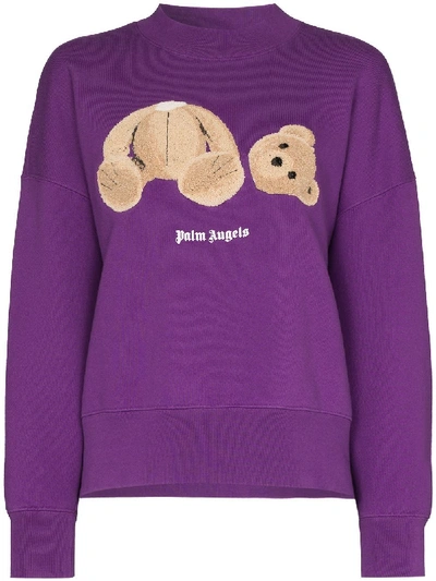 Shop Palm Angels Bear-print Sweatshirt In Purple