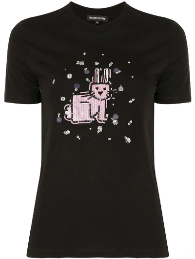 Shop Markus Lupfer Sequin Jewel Bunny Cotton T-shirt In Black