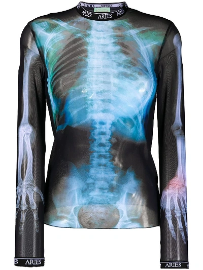 Shop Aries Skeleton Print Mesh T-shirt In Black